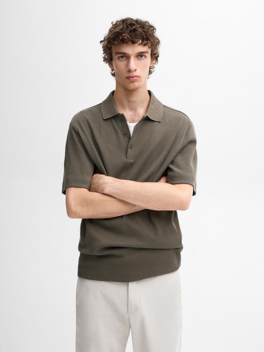 Massimo Dutti Ribbed Short Sleeve Men Polo Shirt Dark Olive | US-HI8561749