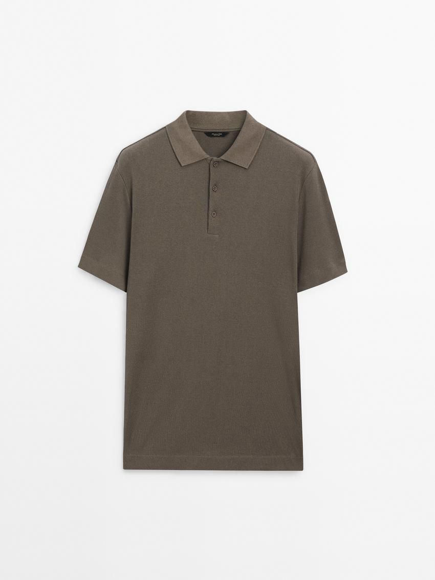 Massimo Dutti Ribbed Short Sleeve Men Polo Shirt Dark Olive | US-HI8561749