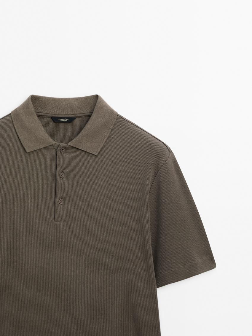 Massimo Dutti Ribbed Short Sleeve Men Polo Shirt Dark Olive | US-HI8561749