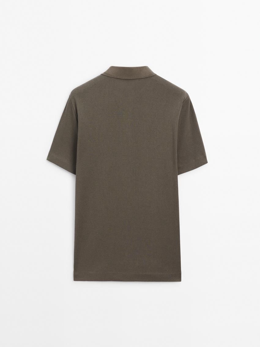 Massimo Dutti Ribbed Short Sleeve Men Polo Shirt Dark Olive | US-HI8561749