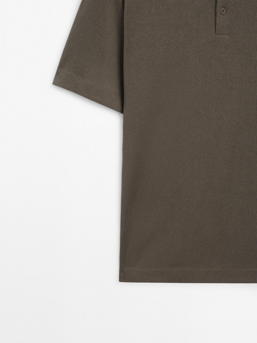 Massimo Dutti Ribbed Short Sleeve Men Polo Shirt Dark Olive | US-HI8561749