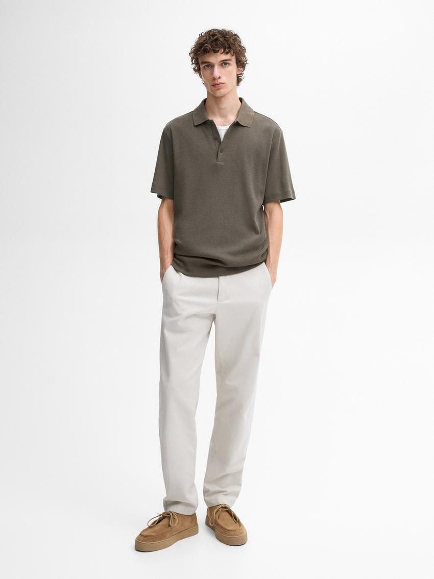 Massimo Dutti Ribbed Short Sleeve Men Polo Shirt Dark Olive | US-HI8561749