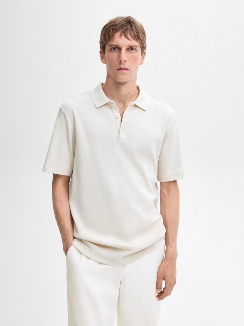 Massimo Dutti Ribbed Short Sleeve Men Polo Shirt Beige | US-AX8362097