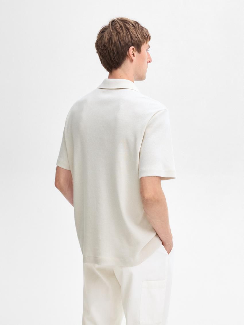Massimo Dutti Ribbed Short Sleeve Men Polo Shirt Beige | US-AX8362097