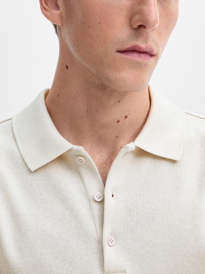 Massimo Dutti Ribbed Short Sleeve Men Polo Shirt Beige | US-AX8362097