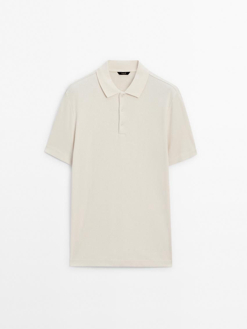 Massimo Dutti Ribbed Short Sleeve Men Polo Shirt Beige | US-AX8362097