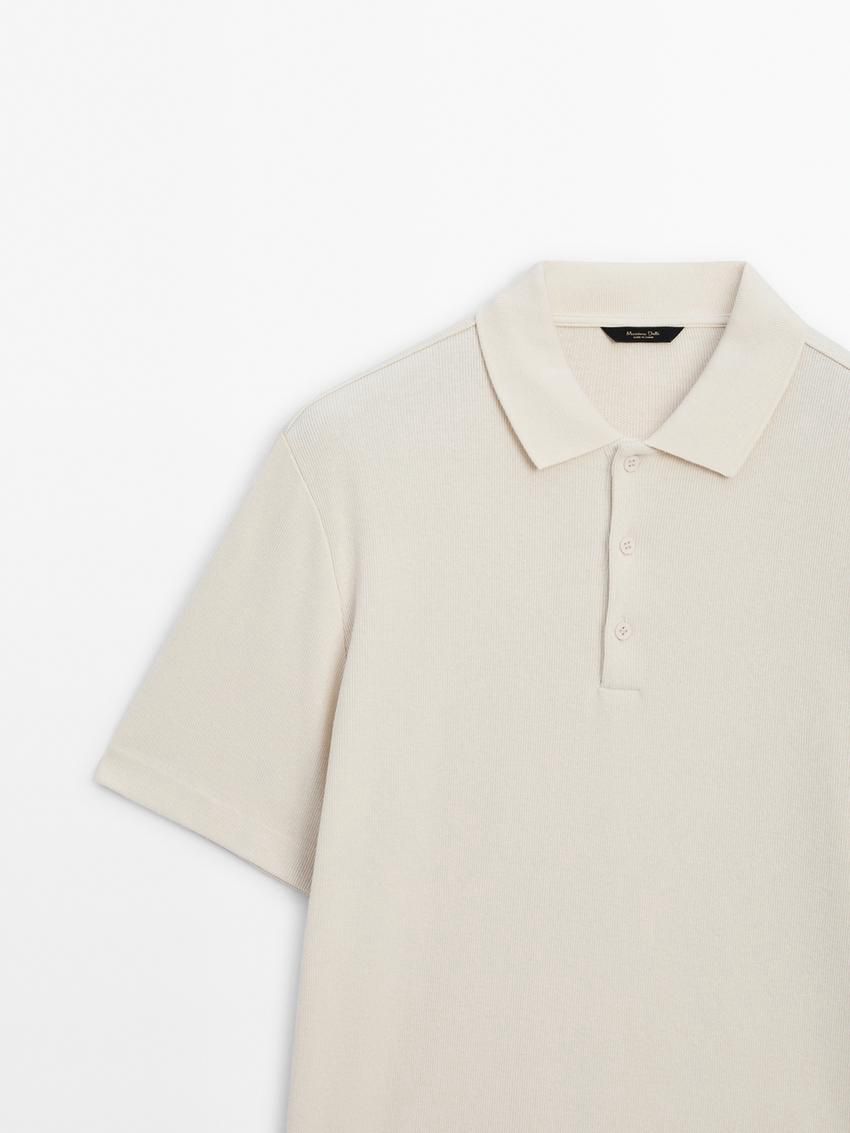 Massimo Dutti Ribbed Short Sleeve Men Polo Shirt Beige | US-AX8362097