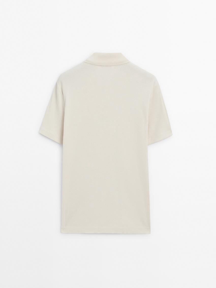 Massimo Dutti Ribbed Short Sleeve Men Polo Shirt Beige | US-AX8362097