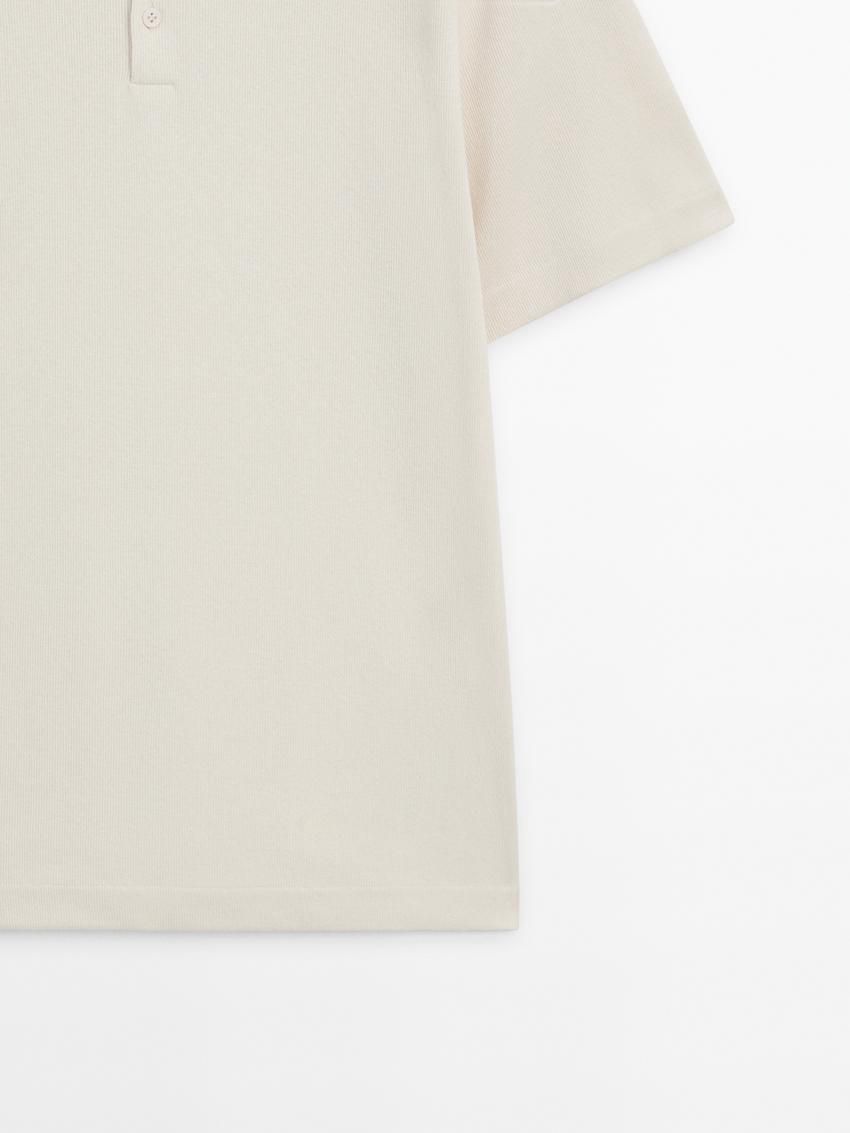 Massimo Dutti Ribbed Short Sleeve Men Polo Shirt Beige | US-AX8362097