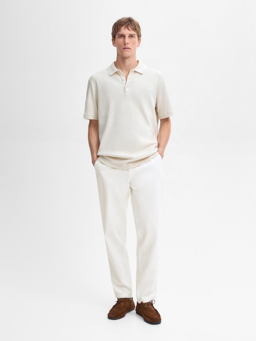 Massimo Dutti Ribbed Short Sleeve Men Polo Shirt Beige | US-AX8362097