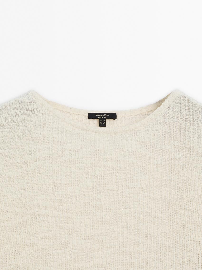 Massimo Dutti Ribbed Short Sleeve Textured Women T-Shirt Cream | US-SL5781692