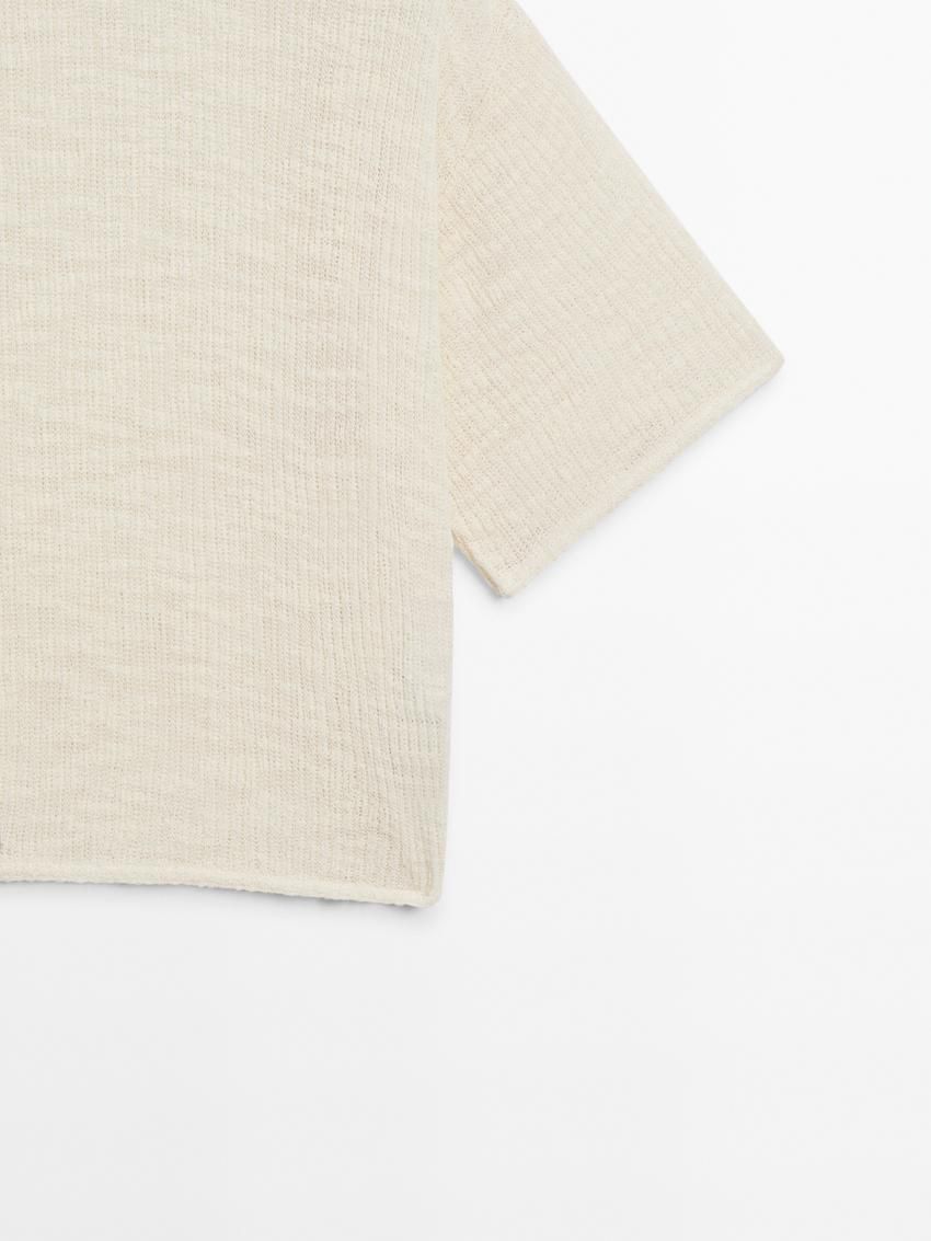 Massimo Dutti Ribbed Short Sleeve Textured Women T-Shirt Cream | US-SL5781692