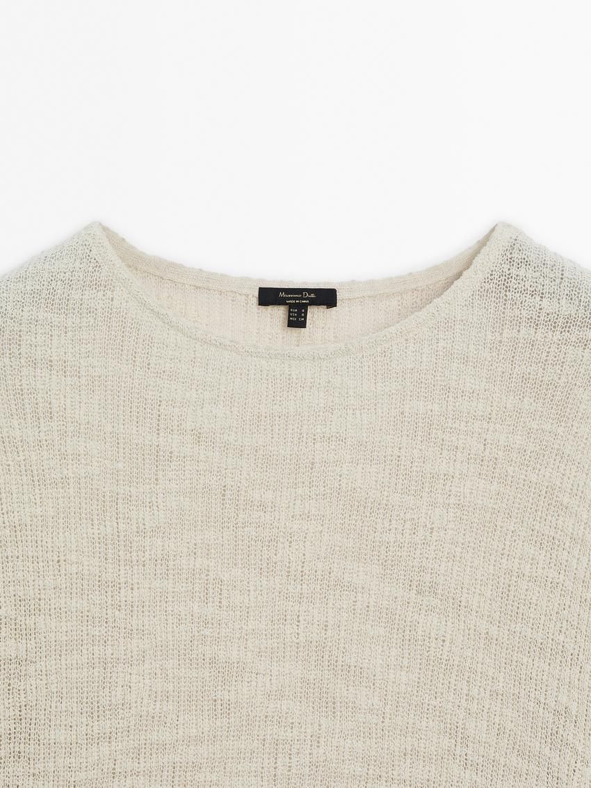 Massimo Dutti Ribbed Short Sleeve Textured Women T-Shirt Beige | US-YP5470319