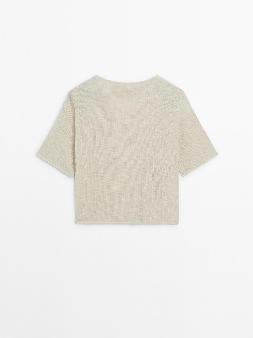 Massimo Dutti Ribbed Short Sleeve Textured Women T-Shirt Beige | US-YP5470319