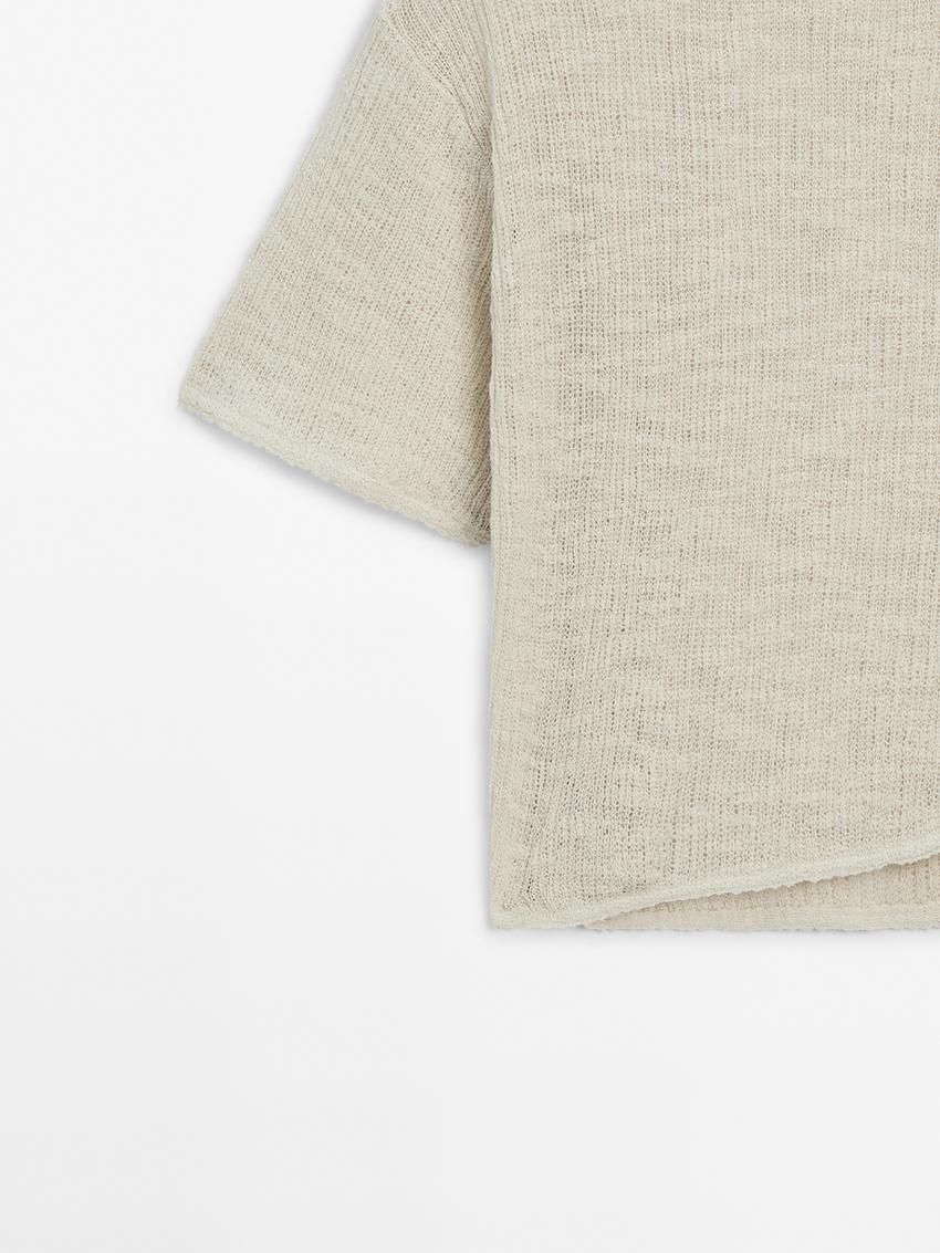 Massimo Dutti Ribbed Short Sleeve Textured Women T-Shirt Beige | US-YP5470319