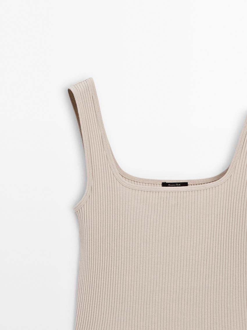 Massimo Dutti Ribbed With Straight Neckline Women Top Cream | US-KL9285071