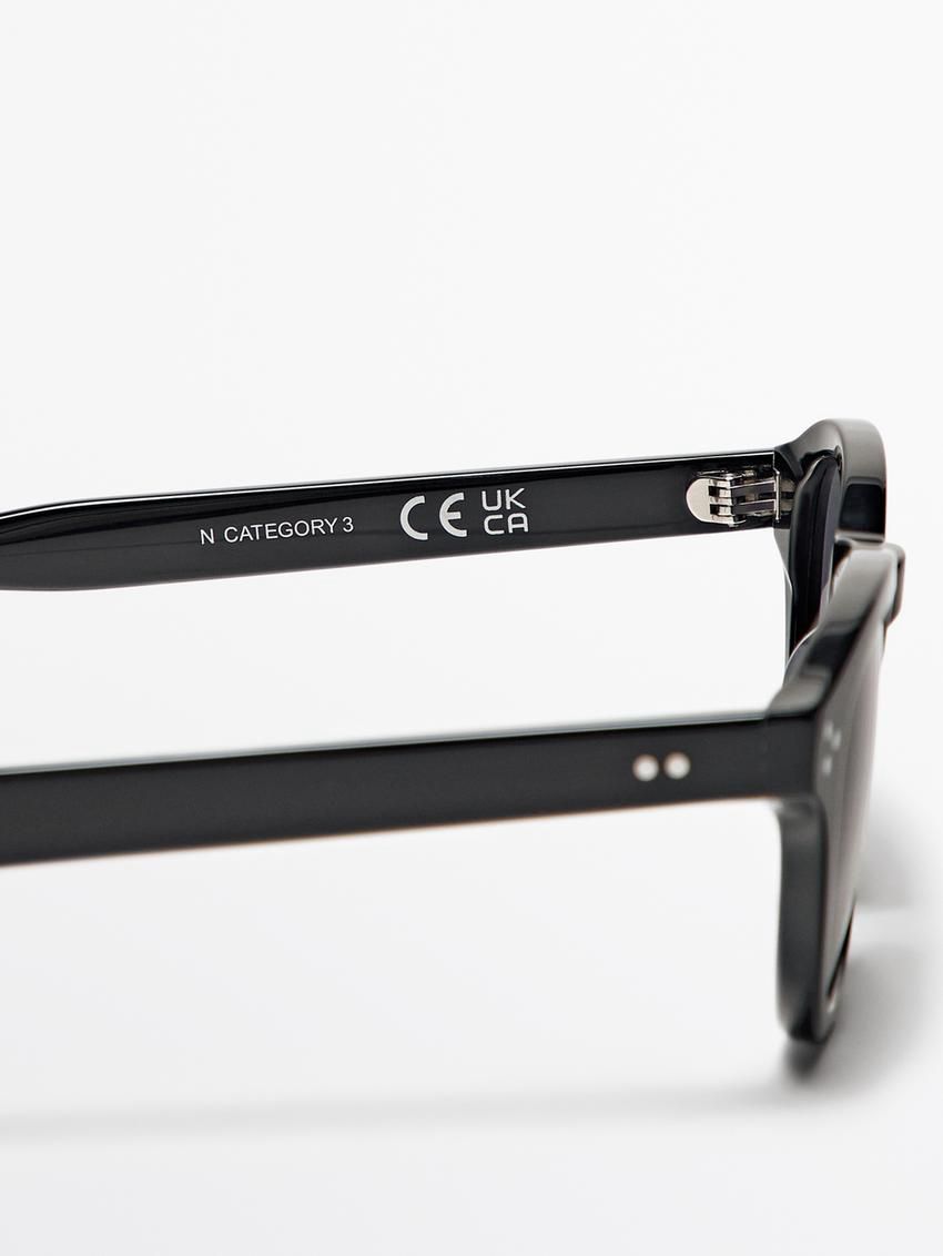 Massimo Dutti Round Men Sunglasses Black | US-IH9031572