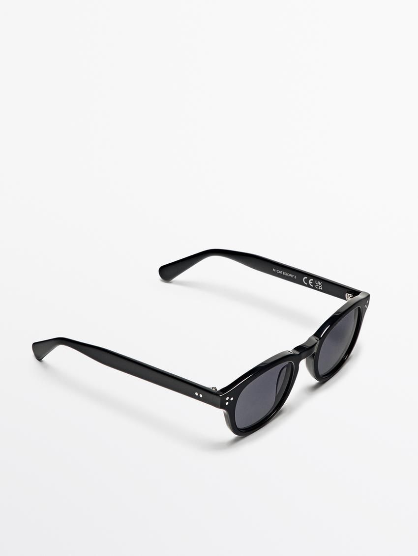 Massimo Dutti Round Men Sunglasses Black | US-IH9031572