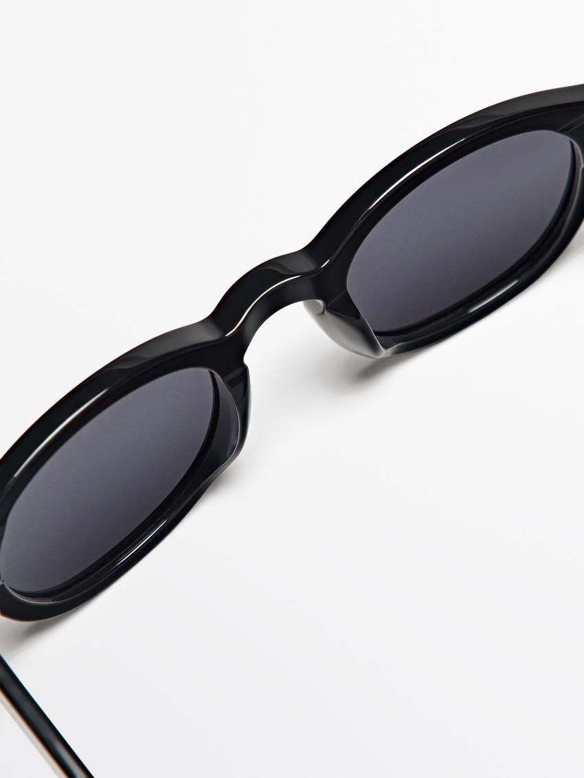 Massimo Dutti Round Men Sunglasses Black | US-IH9031572