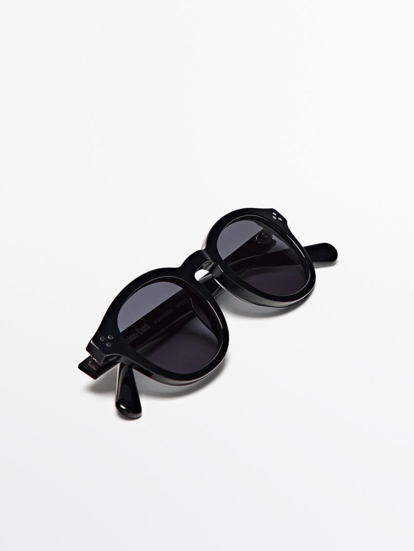 Massimo Dutti Round Men Sunglasses Black | US-IH9031572