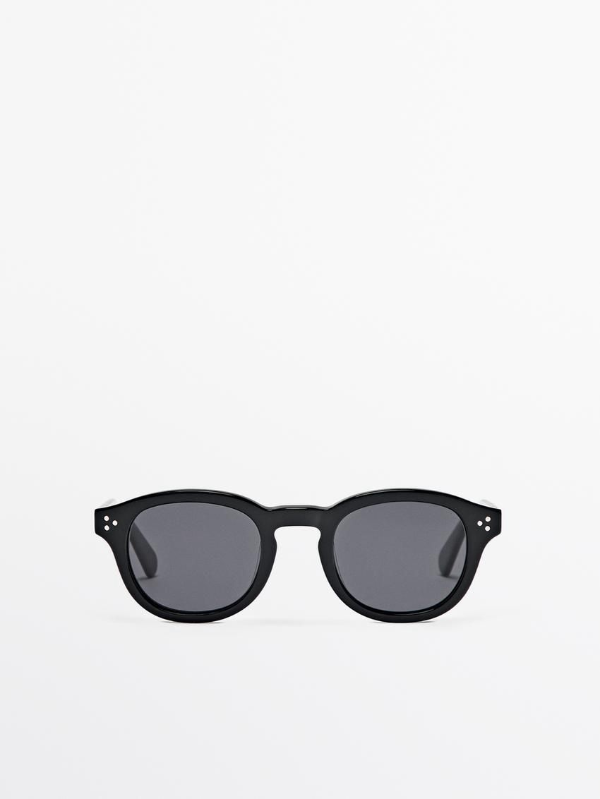 Massimo Dutti Round Men Sunglasses Black | US-IH9031572