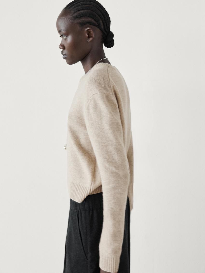 Massimo Dutti Round Neck Wool Blend Women Jumpers Beige | US-ID7132985