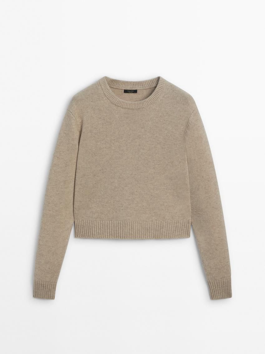 Massimo Dutti Round Neck Wool Blend Women Jumpers Beige | US-ID7132985