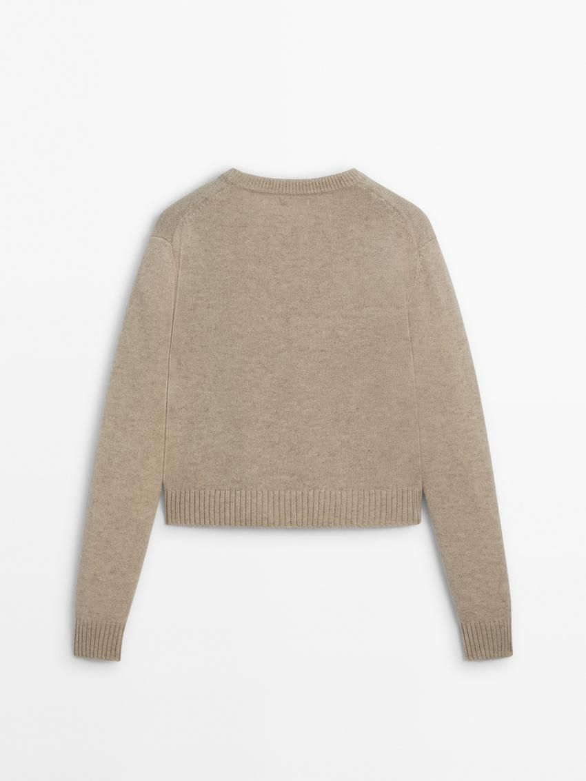 Massimo Dutti Round Neck Wool Blend Women Jumpers Beige | US-ID7132985