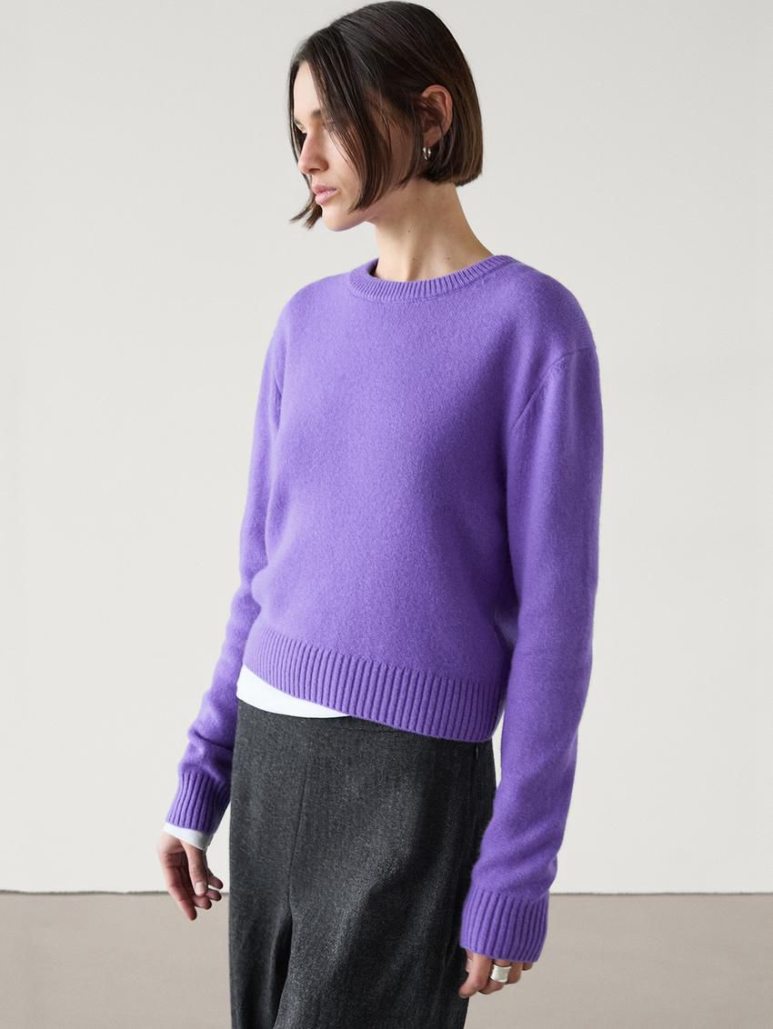 Massimo Dutti Round Neck Wool Blend Women Jumpers Purple | US-JE3460278