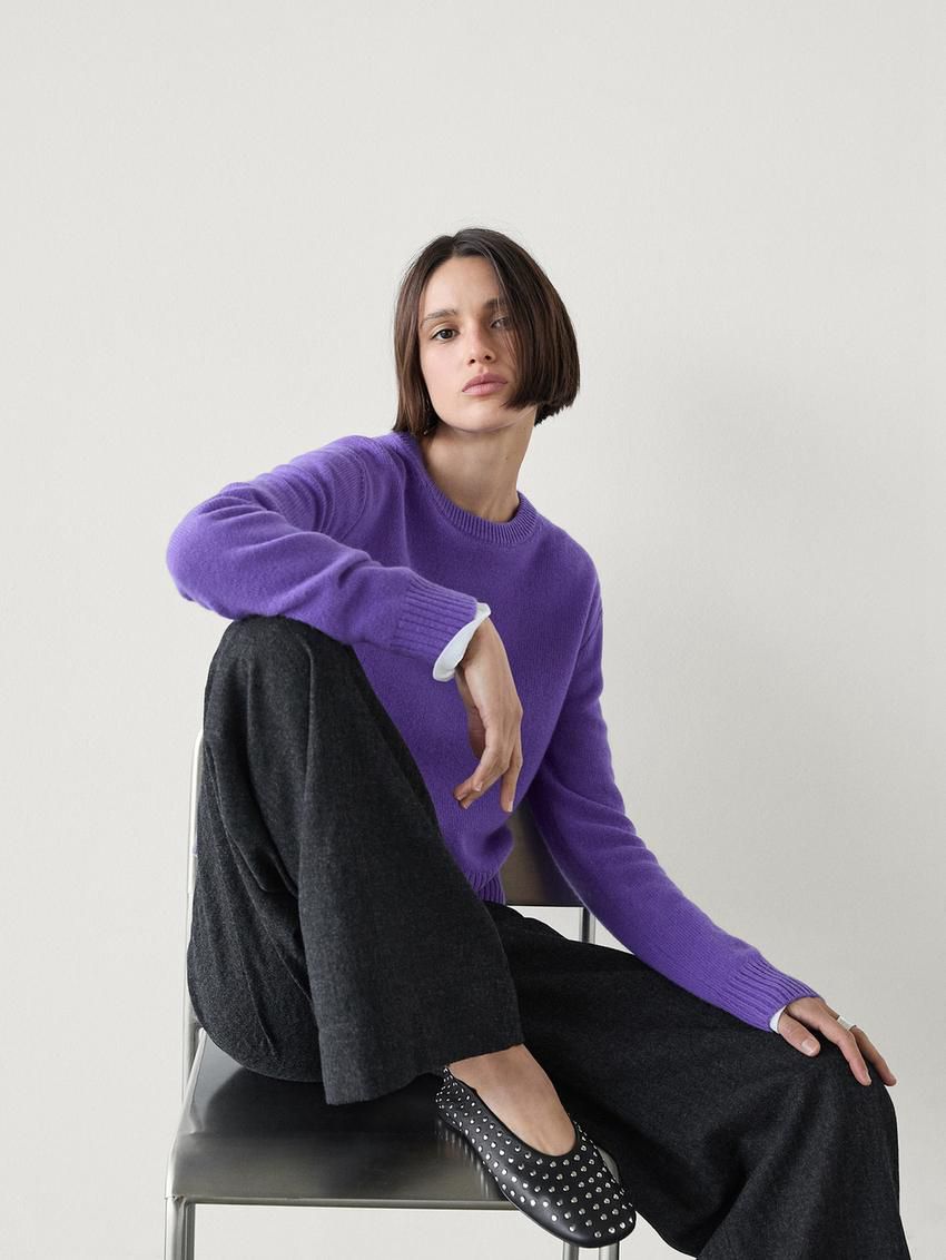 Massimo Dutti Round Neck Wool Blend Women Jumpers Purple | US-JE3460278