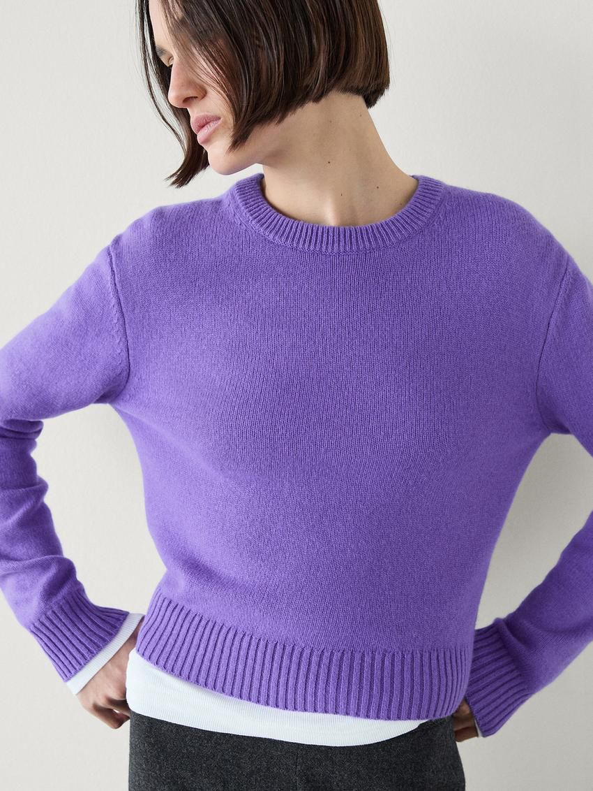 Massimo Dutti Round Neck Wool Blend Women Jumpers Purple | US-JE3460278