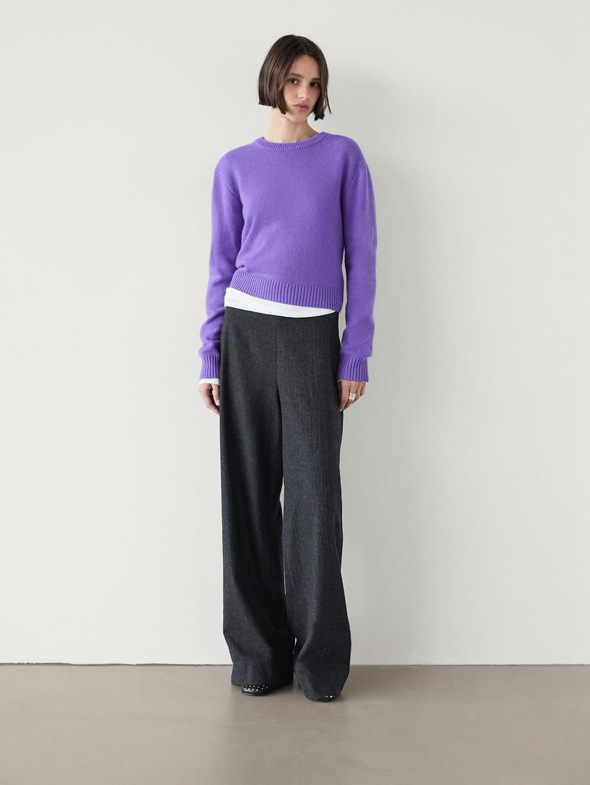 Massimo Dutti Round Neck Wool Blend Women Jumpers Purple | US-JE3460278