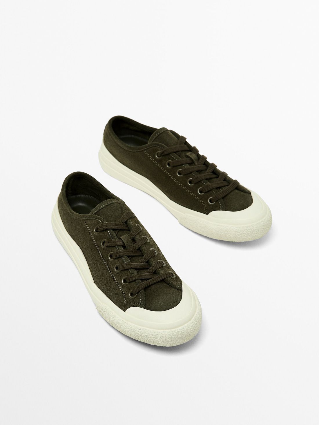 Massimo Dutti Rubberised Split Leather Men Sneakers Khaki | US-QF7809235