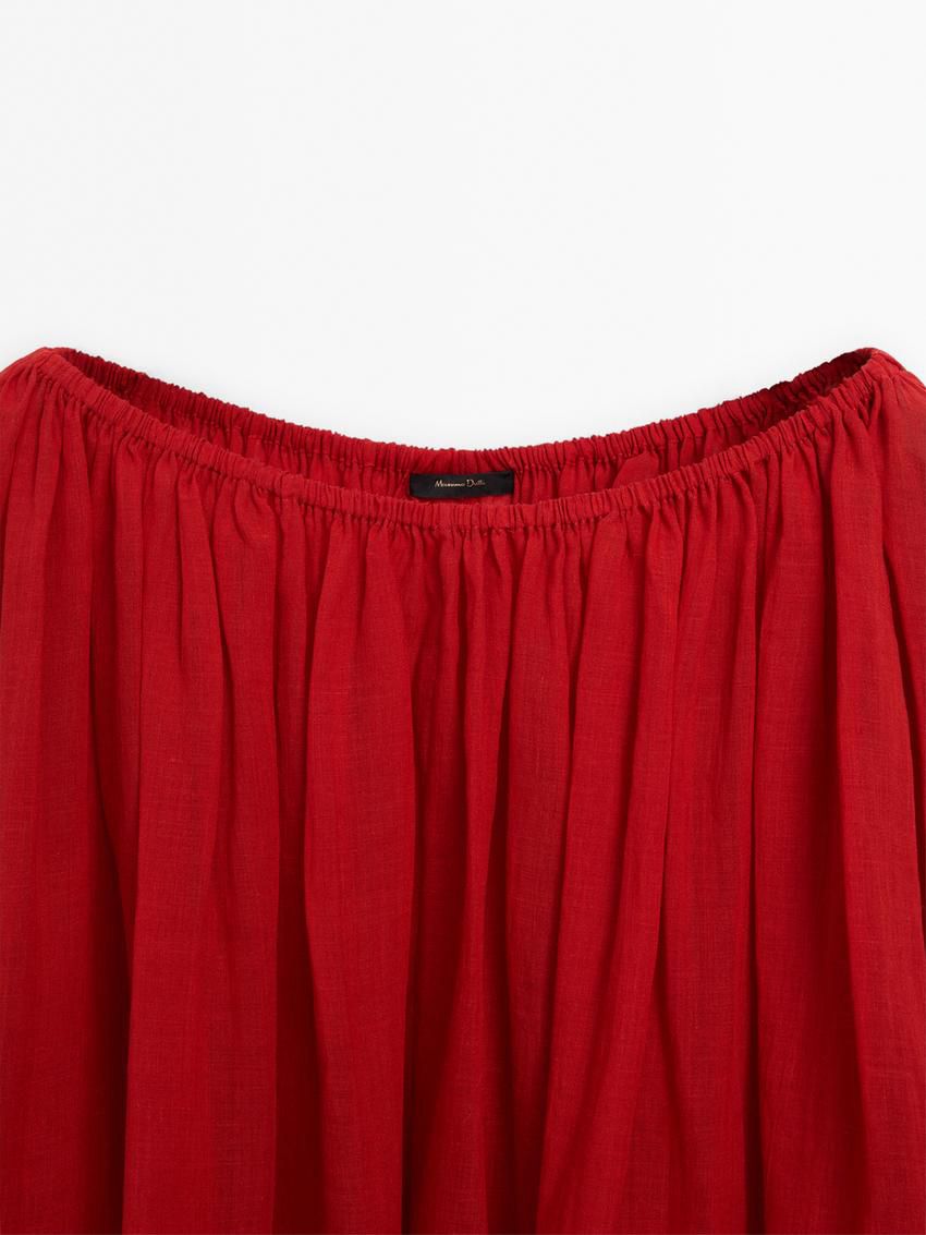 Massimo Dutti Ruffled In A Ramie And Lyocell Blend Women Blouse Red | US-QB6153284