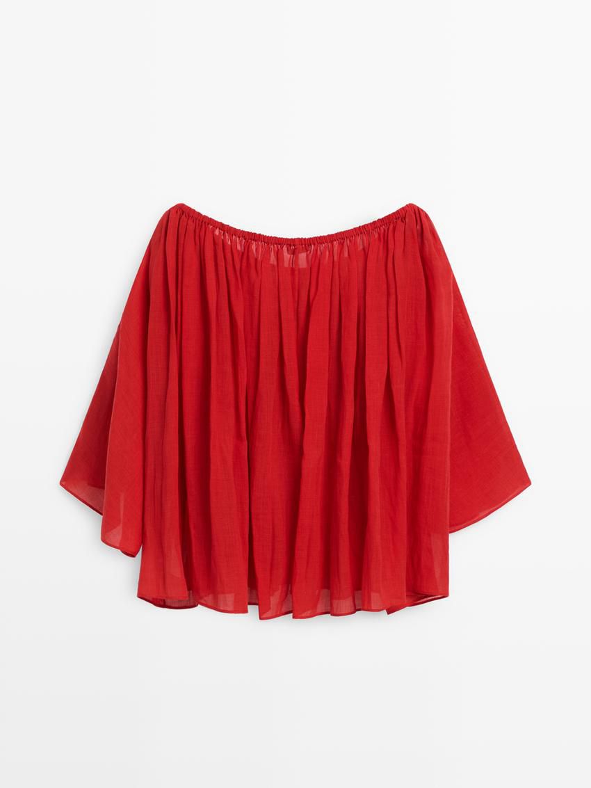 Massimo Dutti Ruffled In A Ramie And Lyocell Blend Women Blouse Red | US-QB6153284