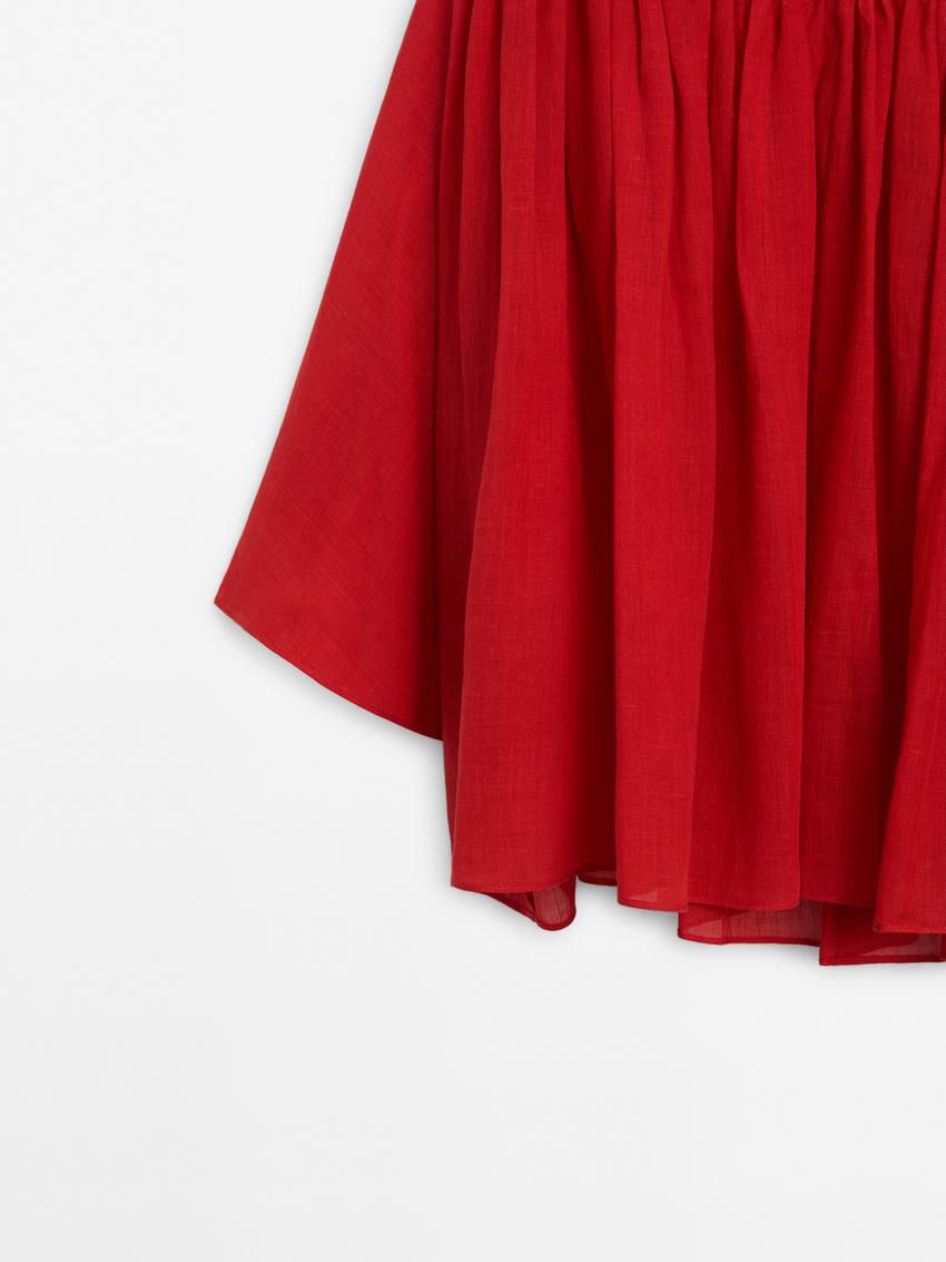 Massimo Dutti Ruffled In A Ramie And Lyocell Blend Women Blouse Red | US-QB6153284