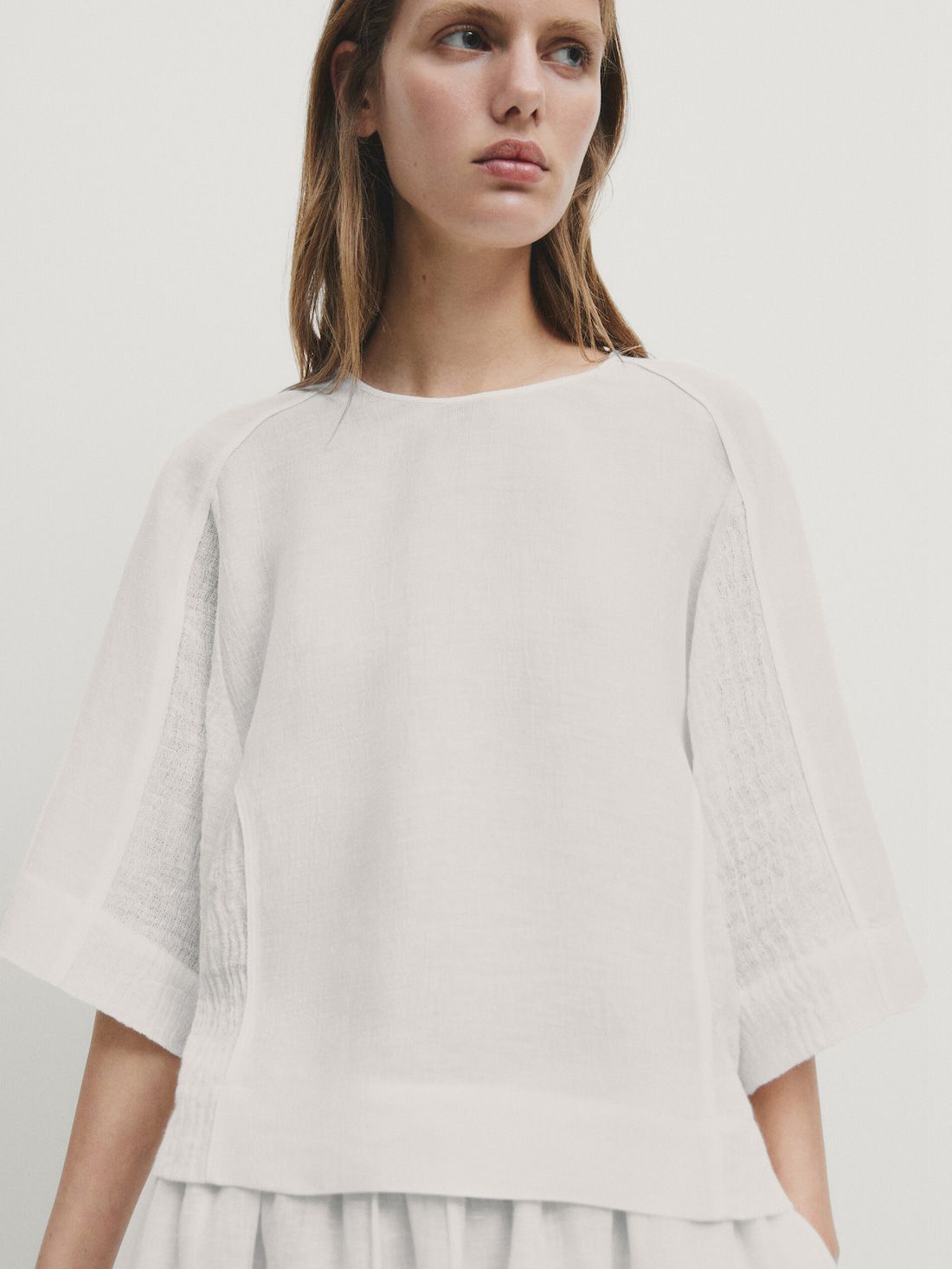 Massimo Dutti Rustic Linen Blend Women Blouse Cream | US-VI6548031