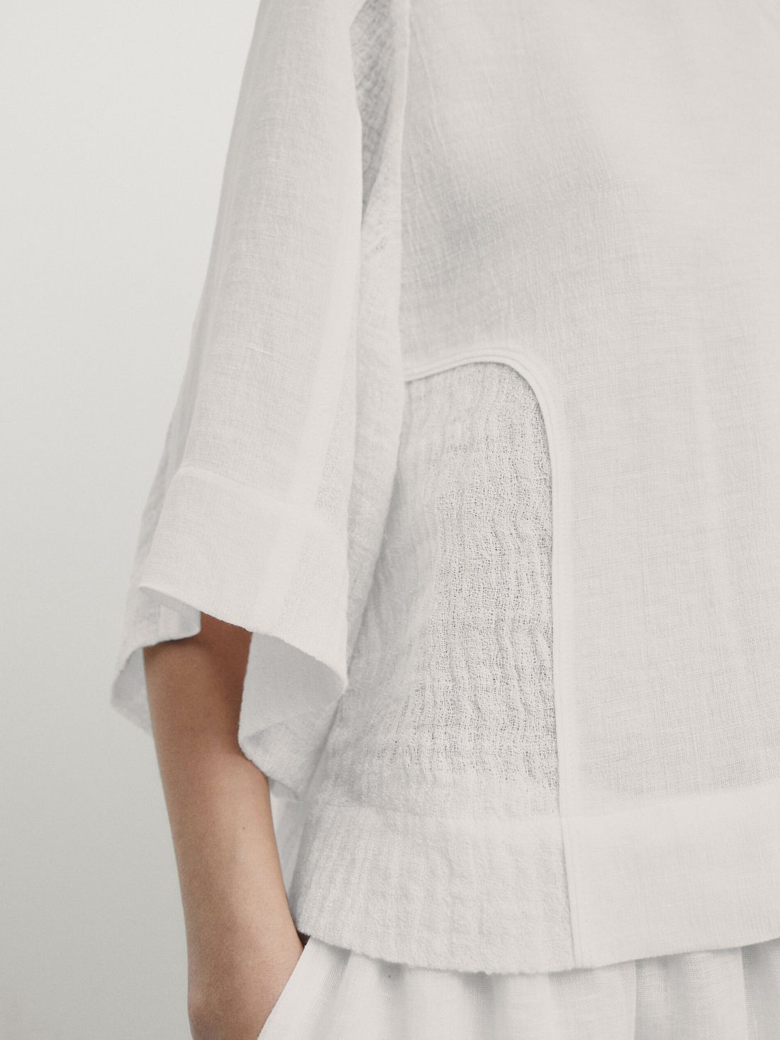 Massimo Dutti Rustic Linen Blend Women Blouse Cream | US-VI6548031