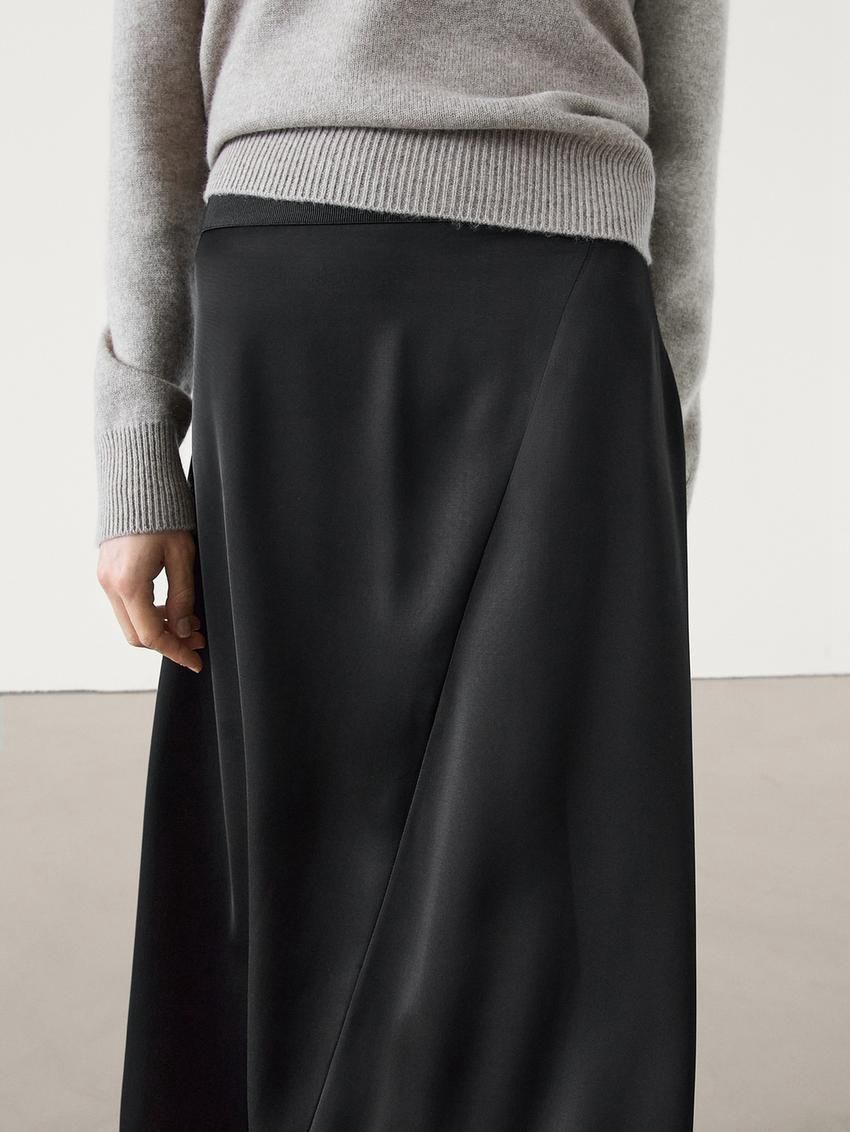 Massimo Dutti Satin A-line Midi Women Skirts Black | US-HD0468751