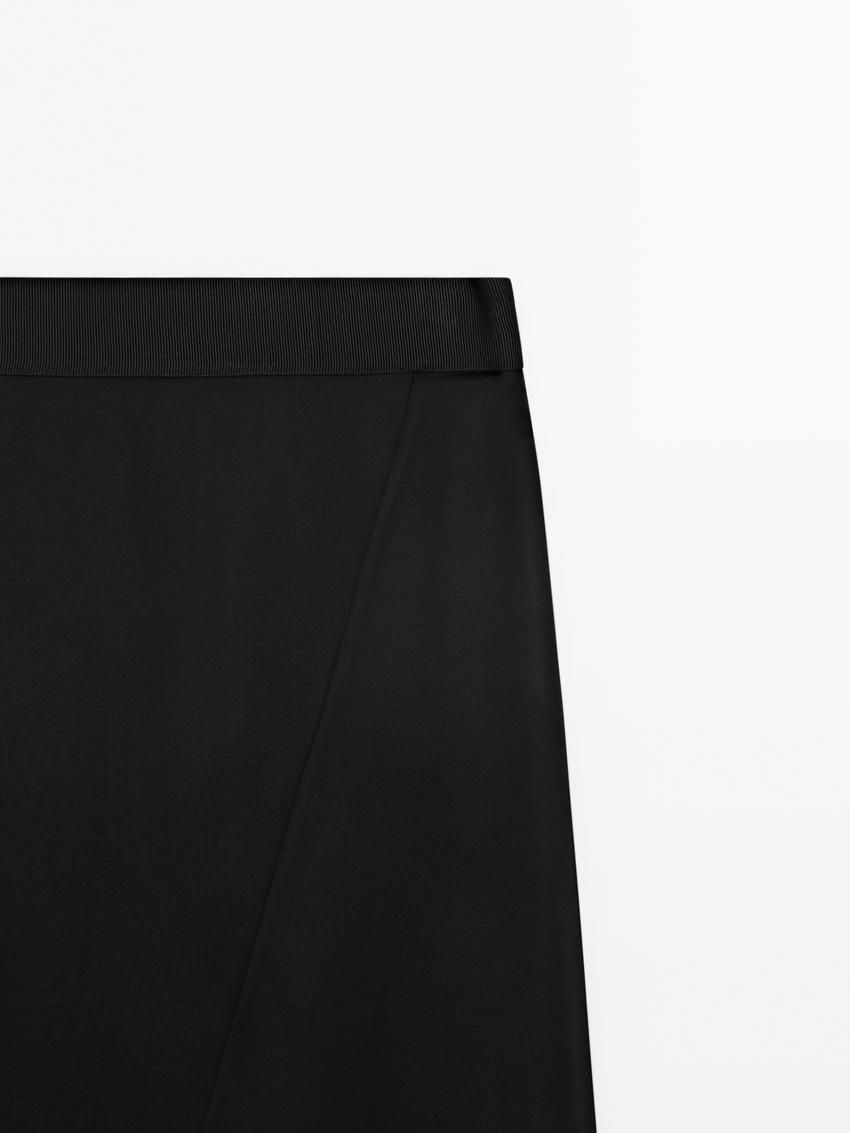 Massimo Dutti Satin A-line Midi Women Skirts Black | US-HD0468751