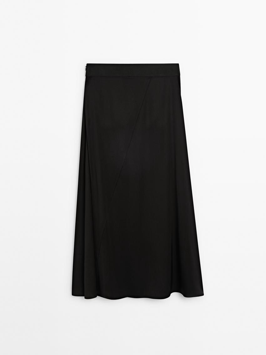 Massimo Dutti Satin A-line Midi Women Skirts Black | US-HD0468751