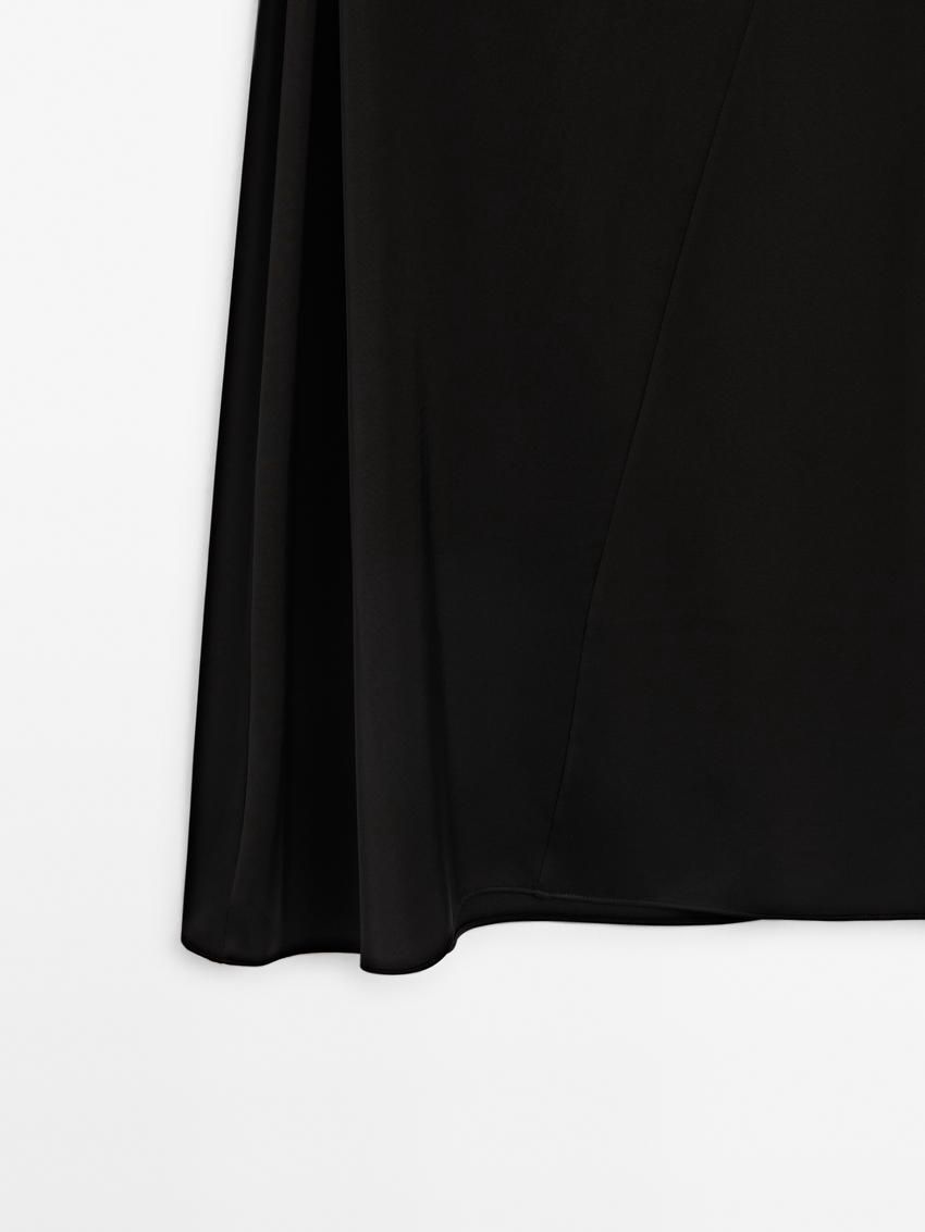 Massimo Dutti Satin A-line Midi Women Skirts Black | US-HD0468751