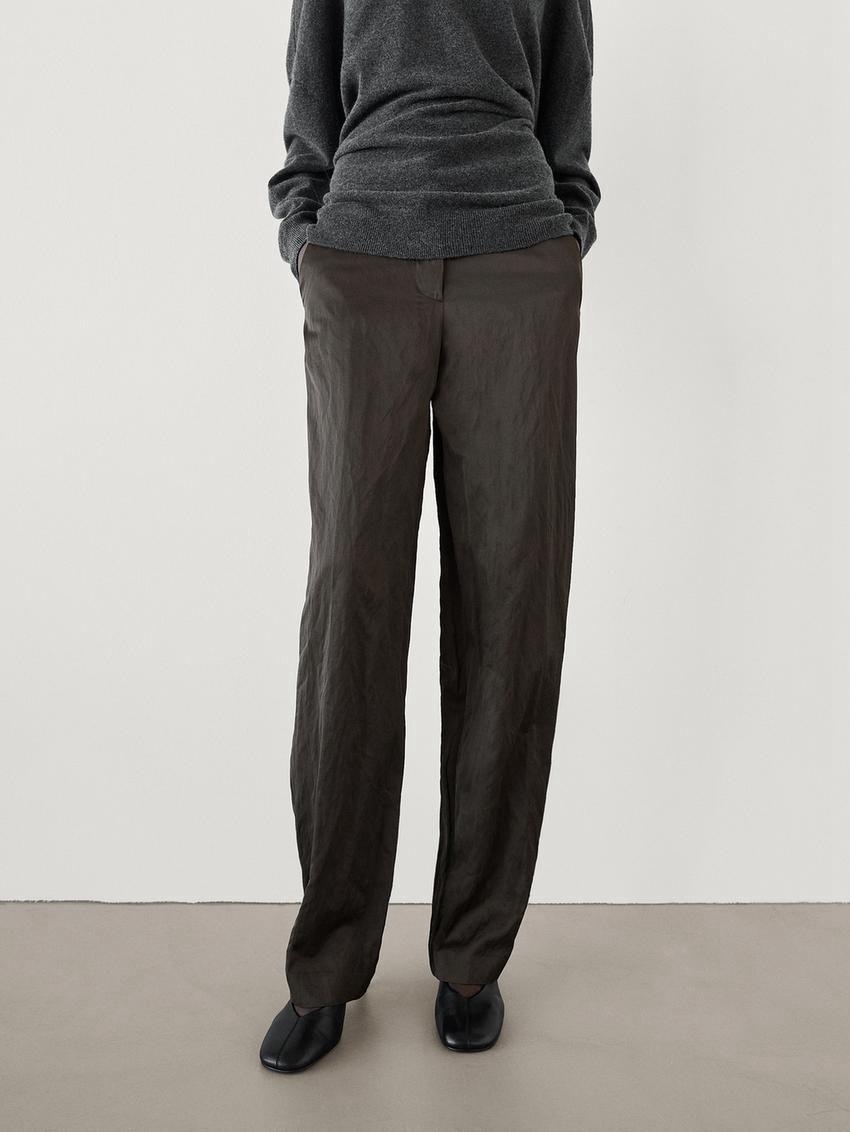 Massimo Dutti Satin Barrel Fit Women Trousers Chocolate | US-CR9175320
