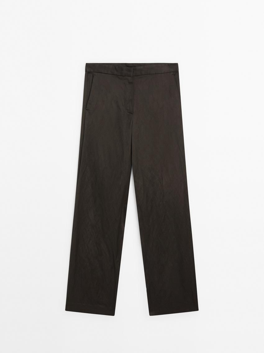 Massimo Dutti Satin Barrel Fit Women Trousers Chocolate | US-CR9175320