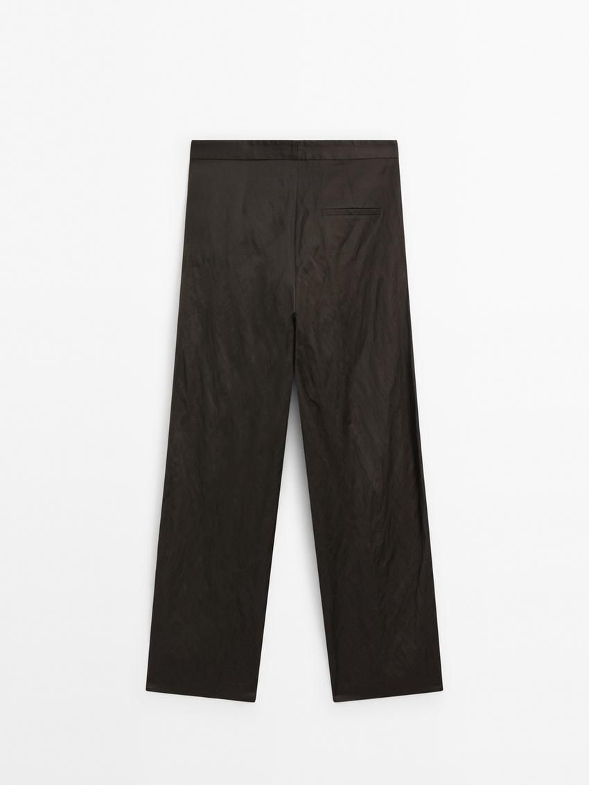 Massimo Dutti Satin Barrel Fit Women Trousers Chocolate | US-CR9175320