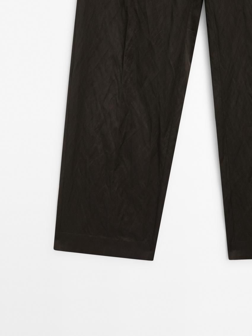 Massimo Dutti Satin Barrel Fit Women Trousers Chocolate | US-CR9175320
