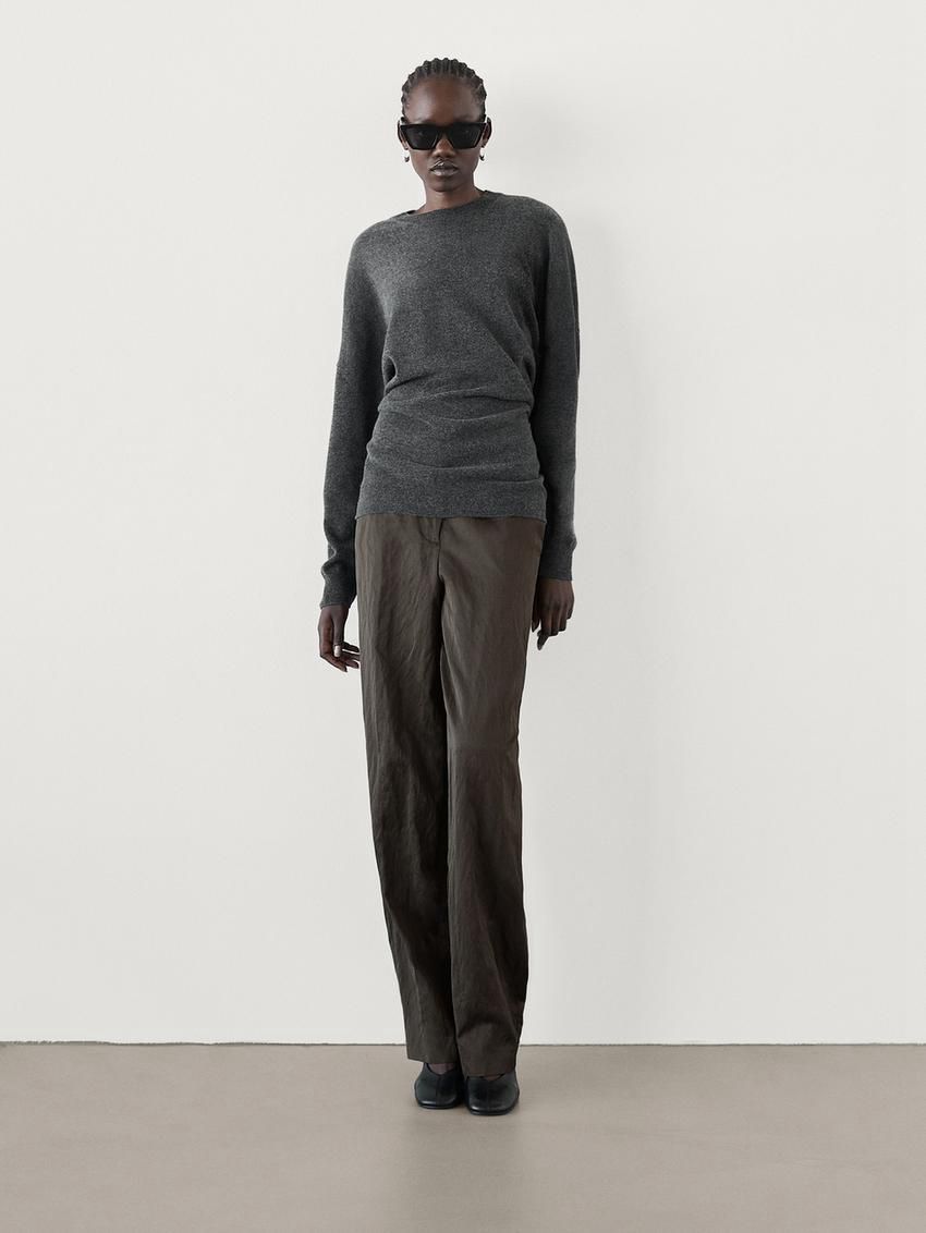 Massimo Dutti Satin Barrel Fit Women Trousers Chocolate | US-CR9175320