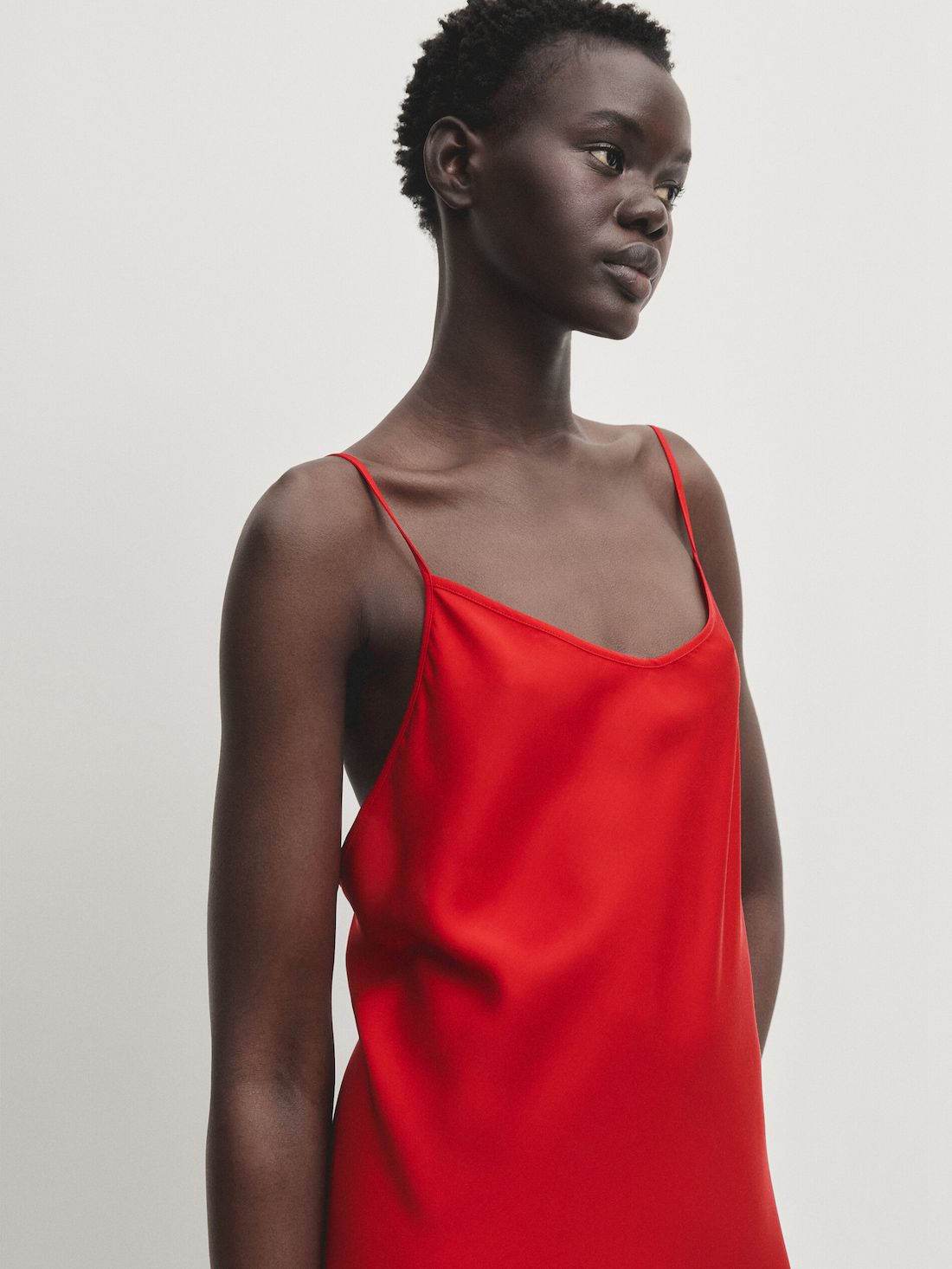 Massimo Dutti Satin Camisole Midi Women Dress Red | US-CA0678435