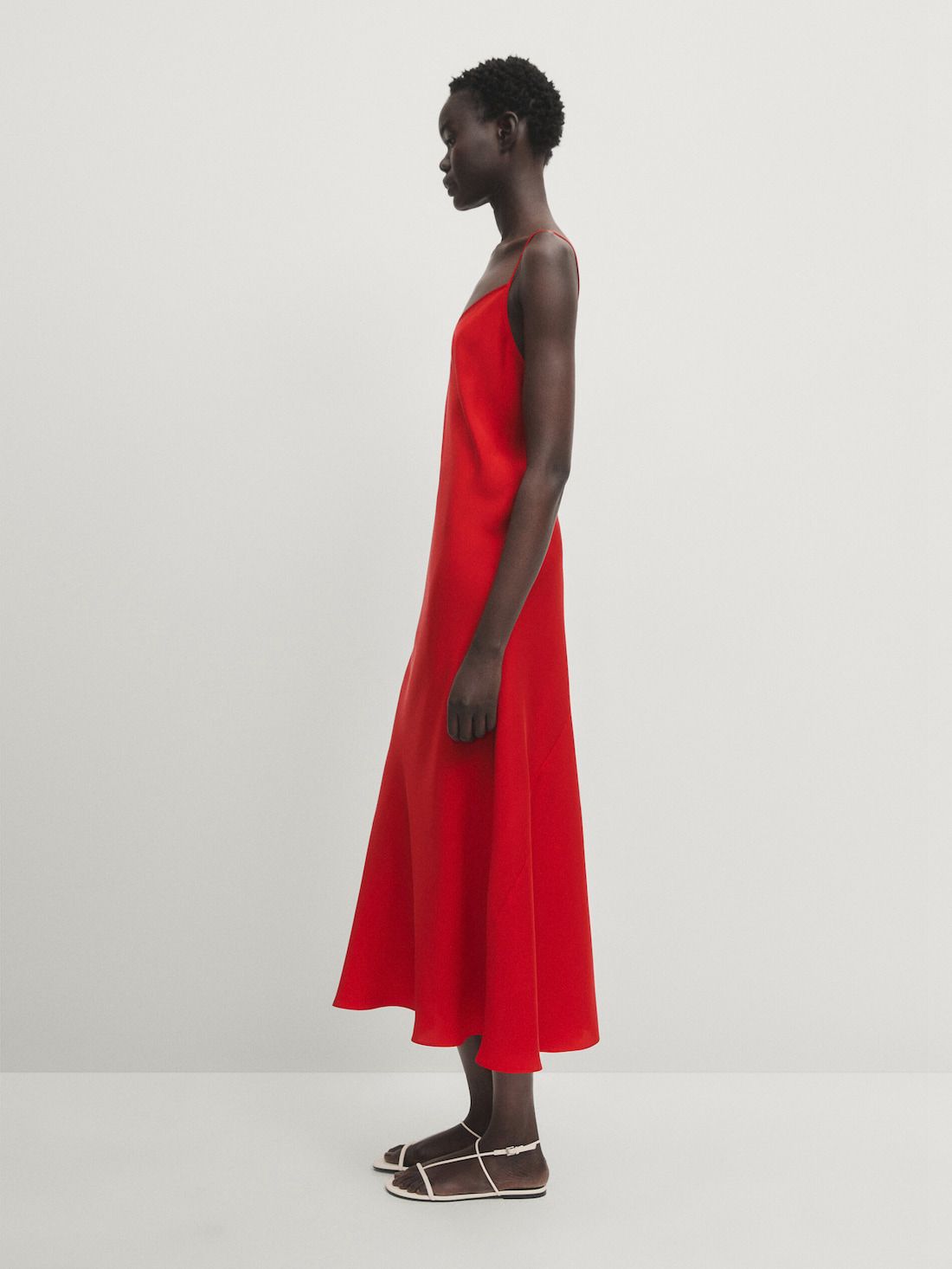 Massimo Dutti Satin Camisole Midi Women Dress Red | US-CA0678435