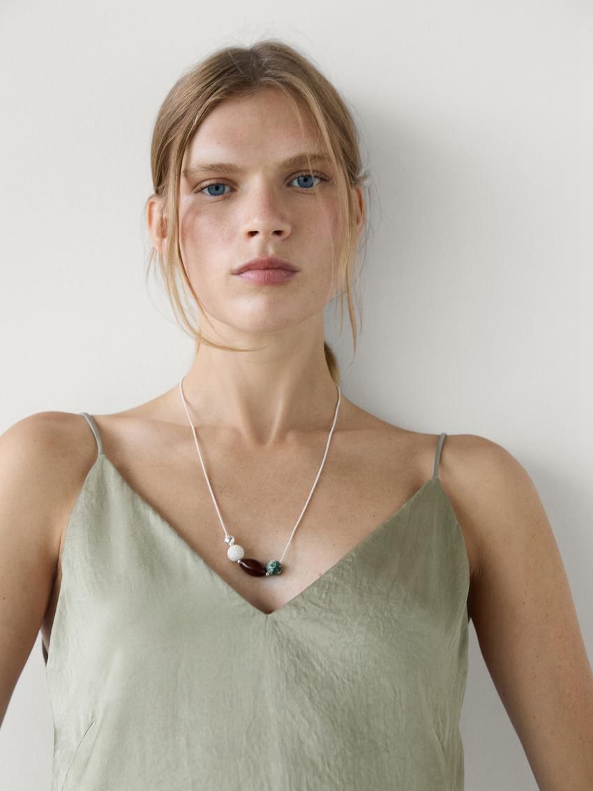 Massimo Dutti Satin Co-ord With V-neckline Women Top Light Green | US-BU6597023